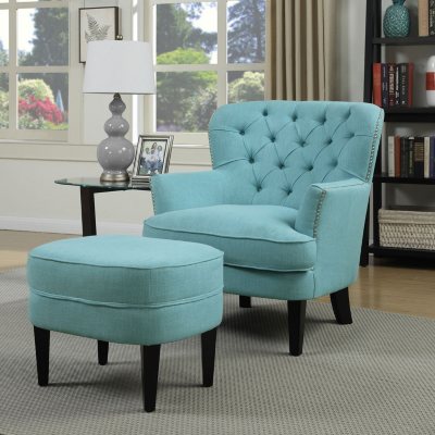 teal chair with ottoman