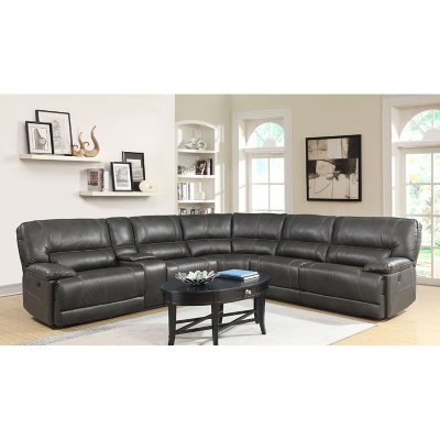 Karma Leather Power Sectional Sofa with USB Port dealepic