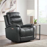 Hathaway Leather Power Recliner with Power Headrest and USB, Charcoal