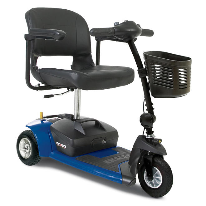 Blue Pride Mobility Go Go Ultra X 3 Wheel Travel Scooter with Bonus Features Includes Rear Basket, Cup Holder and Weather Cover 