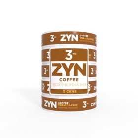 Zyn Oral Tobacco, Coffee, 3 mg, 5-can Roll, 18 pk.