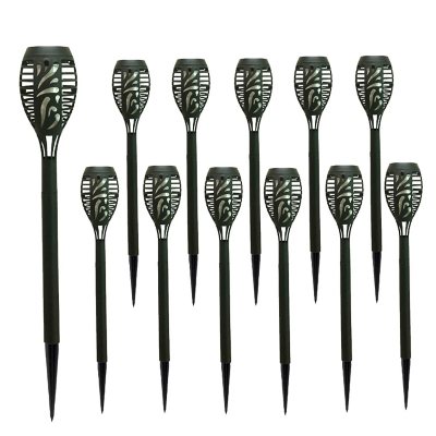 Deck Impressions 15" Solar Flaming Tiki Torch Light, 12 Pack