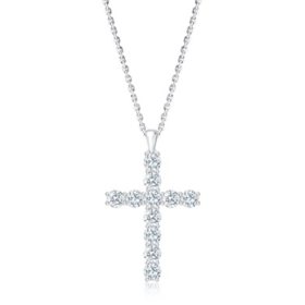 Lab Created Round Cut Cross Diamond Pendant Necklace in 18K Gold