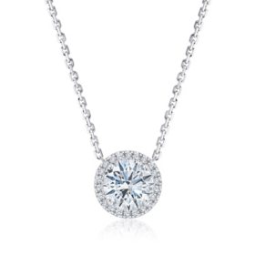 Lab Created Solitaire Halo Diamond Pendant Necklace in 18K Gold