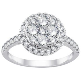 1.20 CT. T.W. Round Cluster Halo Diamond Ring in 14k White Gold		