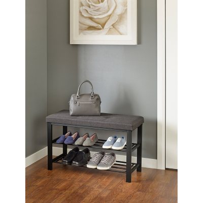 Upholstered Modern Shoe Storage Cabinet with Door White Entryway Storage Bench Cabinet