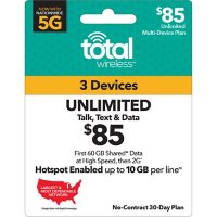 Total Wireless $85 Multi Device Plan (60GB Shared at High Speeds†*) (Email Delivery)