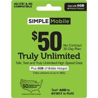 Simple Mobile $50 TRULY UNLIMITED Plan plus 5GB Hotspot
