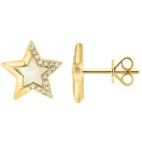 Effy Mother of Pearl & Diamond Star Stud Earrings in 14K Yellow Gold
