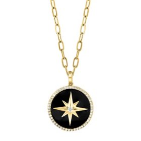 Effy Diamond & Onyx Star Medallion Pendant in 14K Yellow Gold
