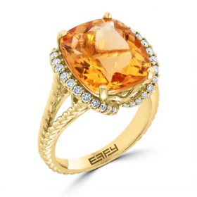 Effy Citrine & Diamond Ring in 14K Yellow Gold
