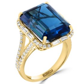 Effy London Blue Topaz & Diamond Ring in 14K Yellow Gold