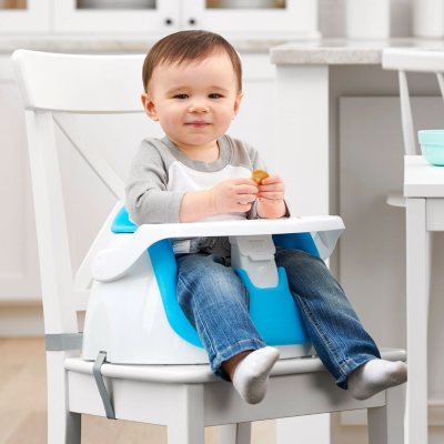 Baby Floor Chair for Kids Toddler Dining Base 2-in-1 Seat with Straps Blue Cushion Baby Booster Feeding Seat with Detachable Tray 