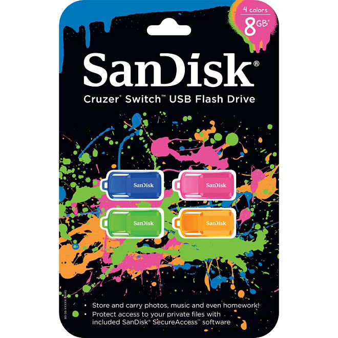 SanDisk 8GB Neon USB Drives - 4pk