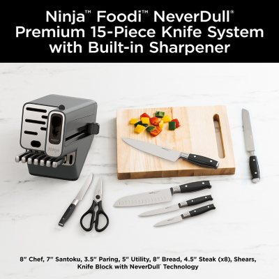 Ninja K52015 Foodi NeverDull 15 Piece Premium Knife System, Wood Series  Block, German Stainless Steel, with Built-in Sharpener, Stainless  Steel/Walnut