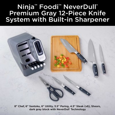 Ninja Foodi NeverDull Premium 12-Piece German Stainless Steel Knife System  with Built-in Sharpener, Gray