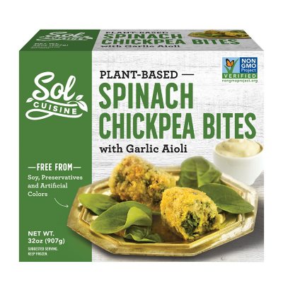 Sol Cuisine PlantBased Spinach Chickpea Bites With Garlic Aioli Sauce