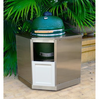 4 Life Outdoor Kitchen Kamado Corner Cabinet - White with Stainless ...