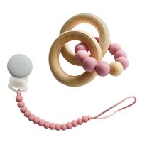 Tiny Teether Designs Silicone and Beech Teething Rattle and Pacifier Clip (Choose Your Color)
