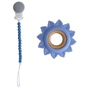 Tiny Teethers Designs, Baby Silicone and Beech Baby Teether and Pacifier Clip, Choose Color