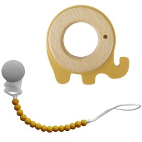 Tiny Teethers Silicone and Beech Teether with Pacifier Clip (Choose Your Color)