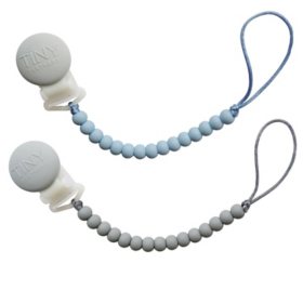 Tiny Teethers Designs, Signature Silicone Baby Beaded Pacifier Clip Teether, Marble and Rose, 2 pk.