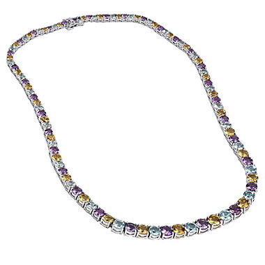 38 ct. t.w. Amethyst, Citrine and Sky Blue Topaz Graduated Necklace in Sterling Silver