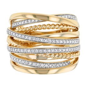 S Collection 0.55 CT. T.W. Multi-layer Criss-Cross Pavé Diamond Ring in 14K Yellow Gold