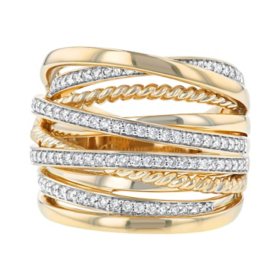 S Collection 0.55 CT. T.W. Multi-layer Criss-Cross Pavé Diamond Ring in 14K Yellow Gold