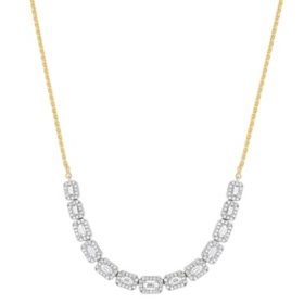 S Collection 1.10 CT. T.W. Baguette & Round Diamond Necklace in 14K Yellow Gold