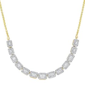 S Collection 1.10 CT. T.W. Baguette & Round Diamond Necklace in 14K Yellow Gold