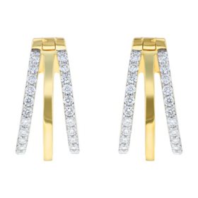 0.45 CT. T.W. Round Cut Three Row Diamond Hoop Earrings in 14K Gold