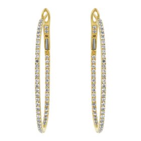 1.00 CT. T.W. Round Cut Diamond Oval Hoop Earrings in 14K Gold