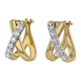 0.47 CT. T.W. Round Cut Criss Cross Diamond Hoop Earrings in 14K Gold