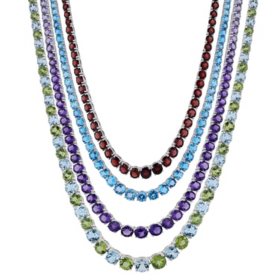 Graduated Gemstone Tennis Necklace in Sterling Silver