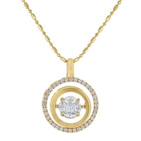 0.50 CT. T.W. Double Circle Dancing Diamond Pendant Necklace in 14K Gold