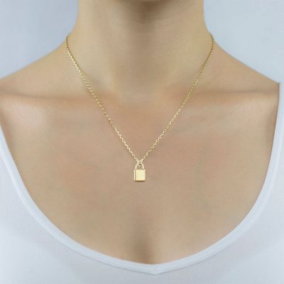 Solid gold shop lock necklace