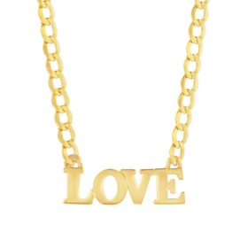 14K Yellow Gold LOVE Curb Chain Necklace, 15"-17"