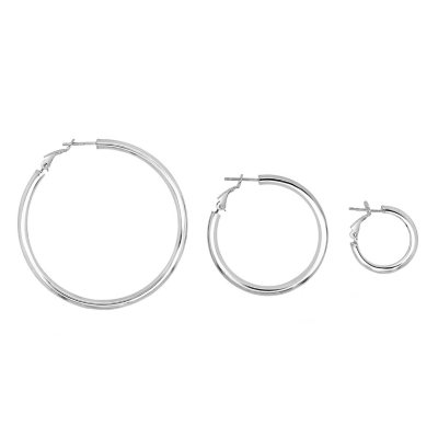 Sterling Silver Duo Click In Hoop Earring Set - Silver