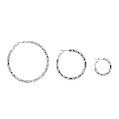 Sterling Silver Duo Click In Hoop Earring Set - Silver