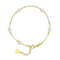 14K Yellow Gold Freshwater Cultured Pearl Bracelet, 7-8"