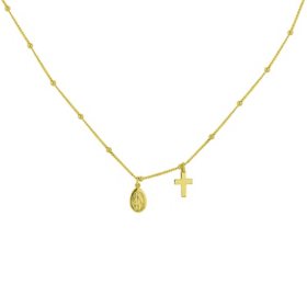 Mommy and Me 14K Cross & Virgin Mary Necklace with Beads, 15"