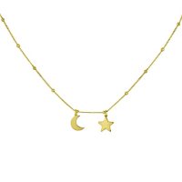 Mommy and Me 14K Gold Moon and Star Necklace with Beads, 15"