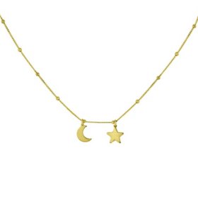 Mommy and Me 14K Gold Moon and Star Necklace with Beads, 15"