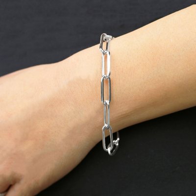 Italian Sterling Silver Long Paper Clip Bracelet Silver / 7.5