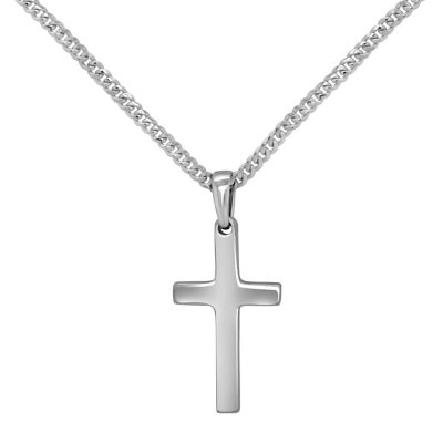 Sterling Silver Reversible Cross Pendant on Cuban Chain, 22