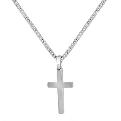 Sterling Silver Reversible Cross Pendant on Cuban Chain 22