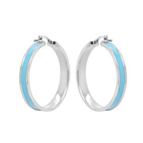 Italian Sterling Silver Turquoise Enamel Hoop Earrings