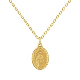 14K Yellow Gold Oval Virgin Mary Necklace
