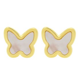 14K Yellow Gold Butterfly Mother of Pearl Stud Earring with Post